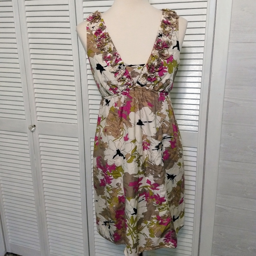 Ann Taylor Loft silk floral ruffle dress sz 2 *3
